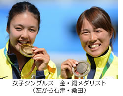 女子シングルス　金・銅メダリスト（左から石津・桑田）